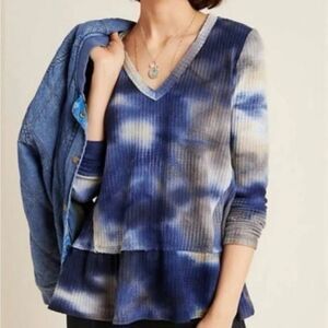 Anthropologie Eri + Ali Tallie Tie Dye Thermal Peplum Top Extra Small